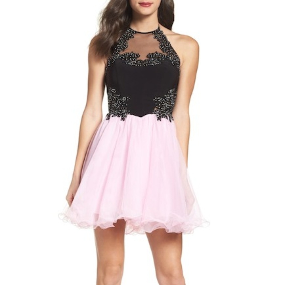 Blondie Nites Embellished Colorblock Skater Dress